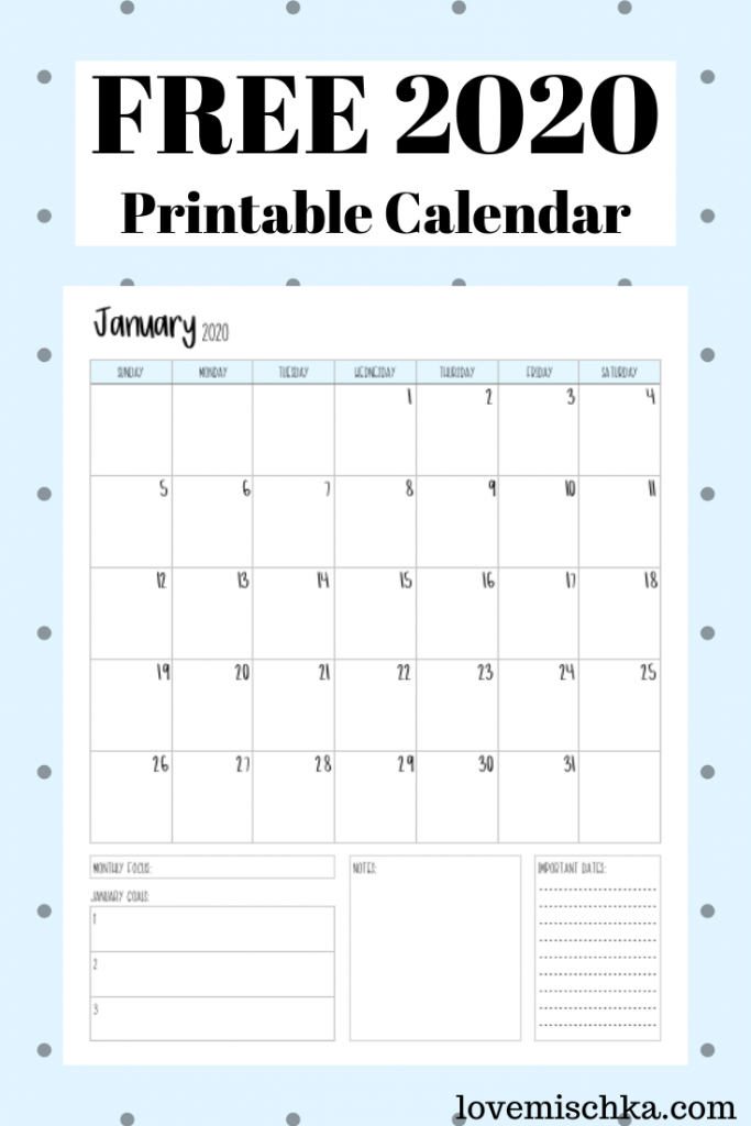 FREE 2020 Printable Calendar
