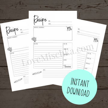 Recipe Card Printable Sheets