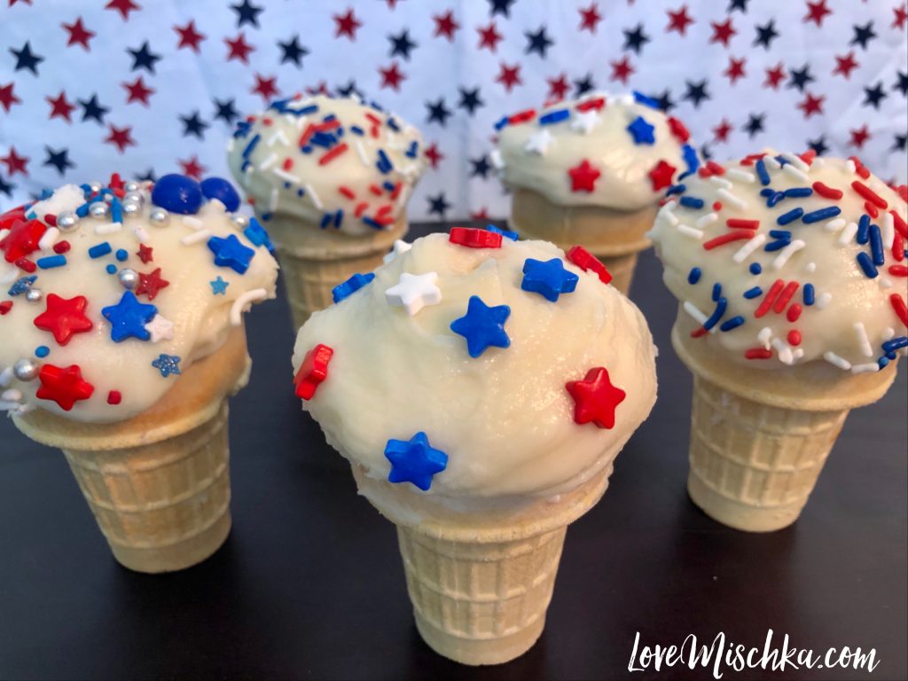 4th of July Funfetti Cupcakes in Cones