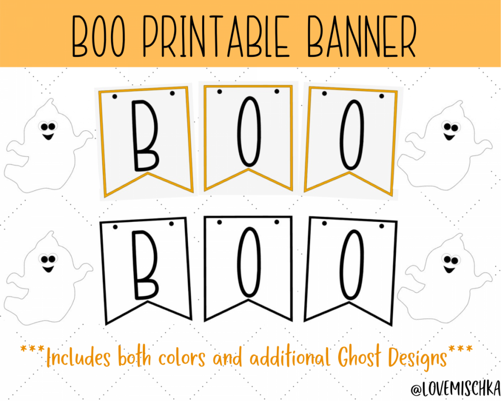Cute Cartoon Ghosts with a BOO banner in between
