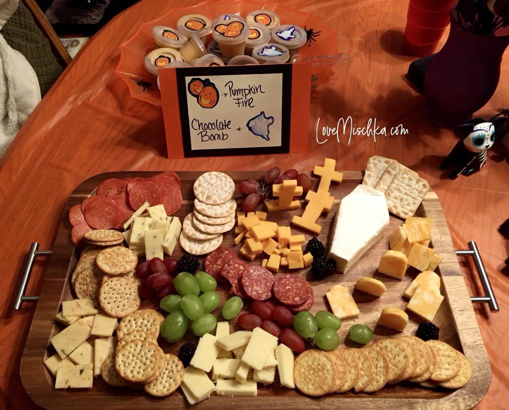 Halloween Cheese Board with cheese cut into tombstones and gravestones for a spooky effect.