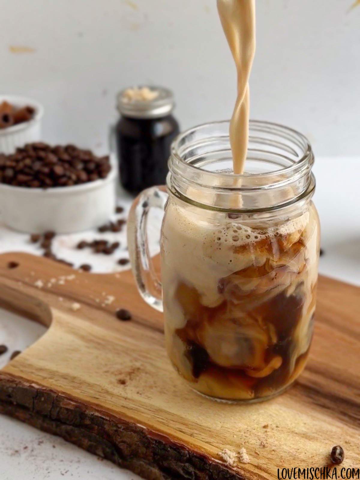 iced latte  Mason jars, Coffee photography, Sugar and spice